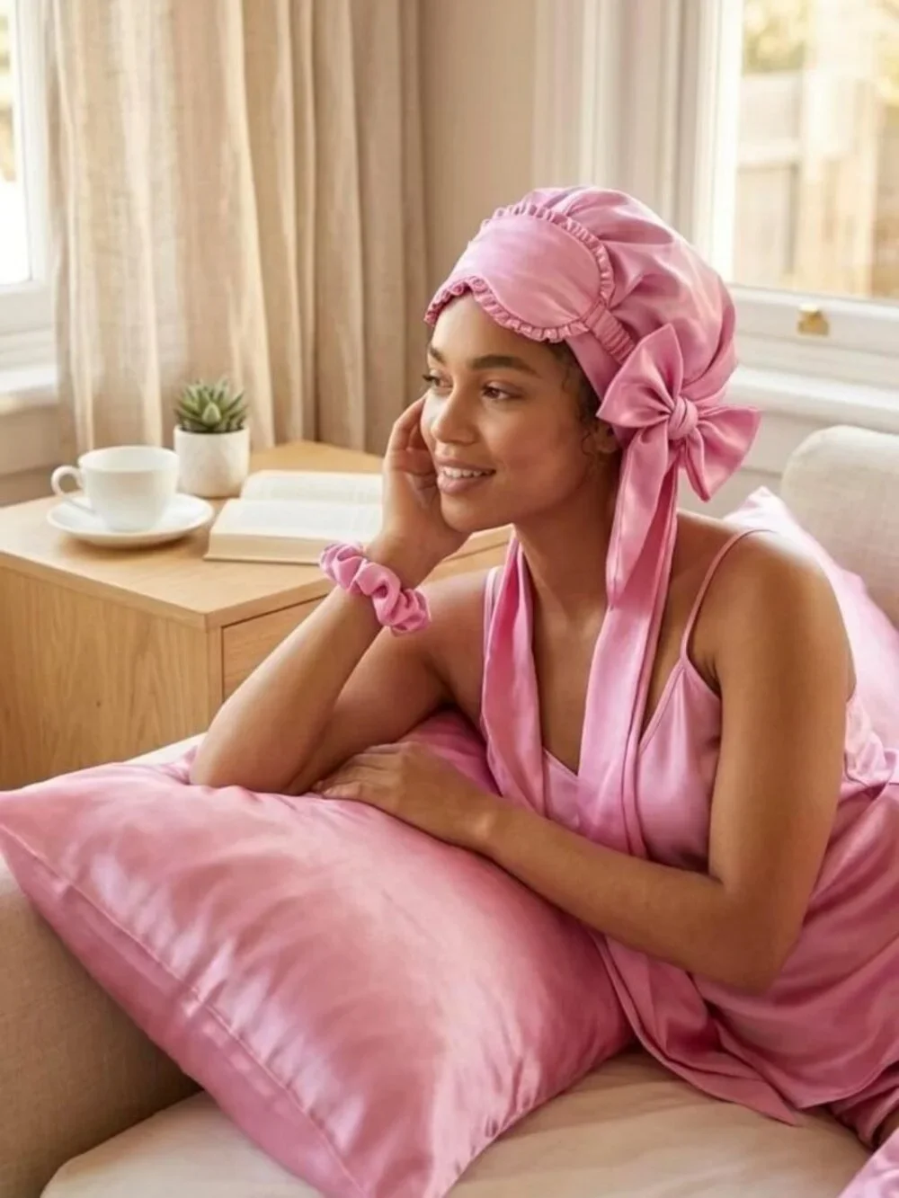 Luxury Satin Sleep Set Gift Box - Hair Bonnet, Eye Mask, Pillowcase & Scrunchie